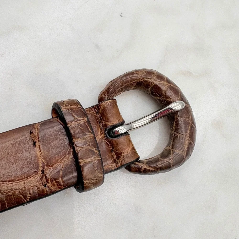 Ralph Lauren Alligator Belt Womens M Brown Italian Leather Exotic Skin Vintage